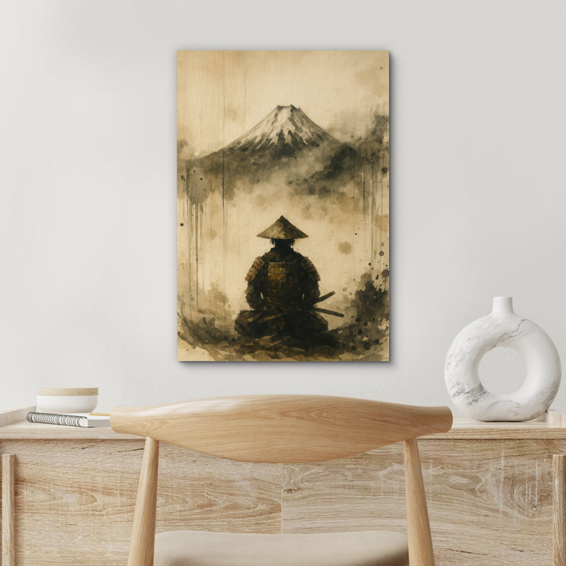 «Samurai with Mount Fuji Art», reproduction d'art sur toile encadrée, H 24 po x l 16 po x P 1,5 po, Toile tendue