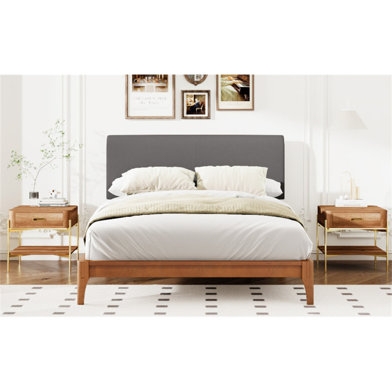 Lit plateforme solide en bois de bambou sec 12 pouces, Lit double