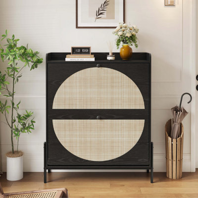 Rattan Shoe Cabinet with Flip Drawers