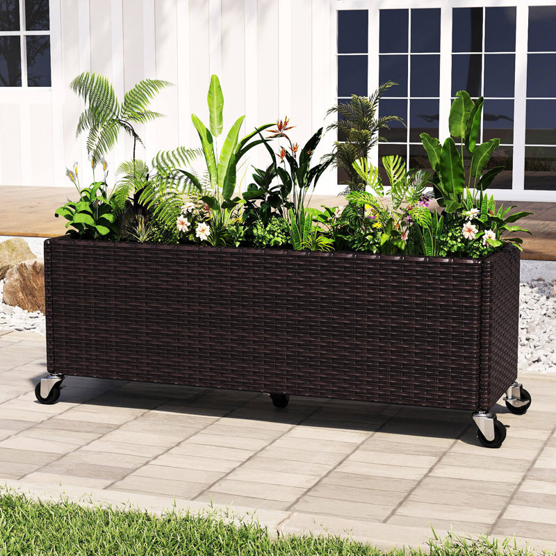 Boîte à fleurs surélevée en rotin pour jardin, 2