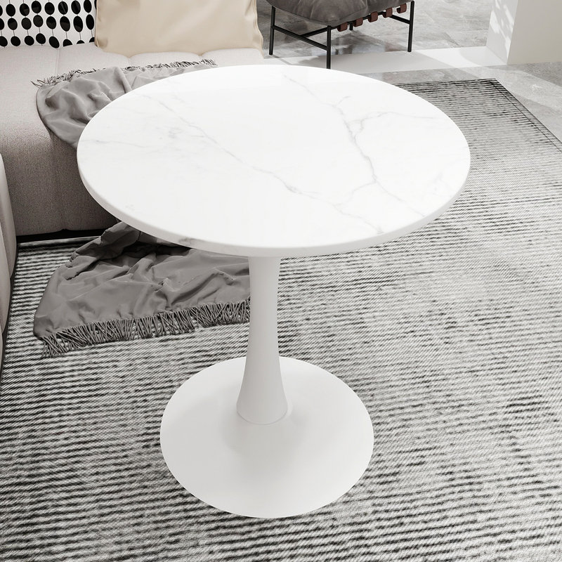 27.6-Inch Coffee Table, Mid-Century Modern Style Dining Table, Suitable For 2-4 People, Featuring A Round Marble Tabletop,  For Various Settings.