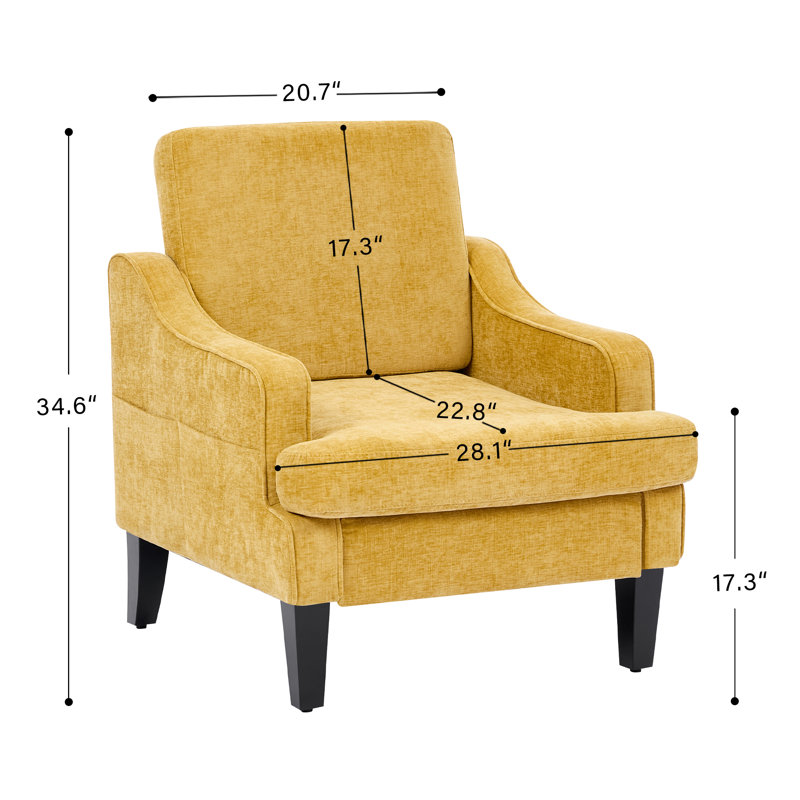 Ensemble de 2 fauteuils moelleux en chenille moelleux pour le salon, Jaune