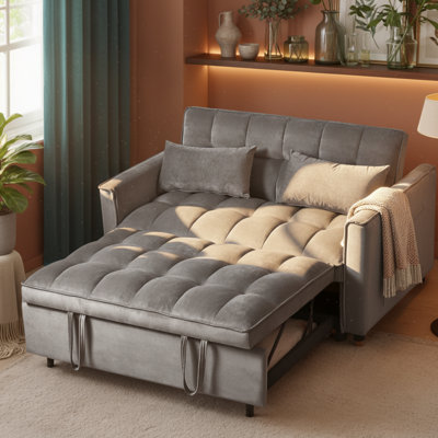 Canapé-lit convertible 3-en-1 avec dossier réglable - Méridienne escamotable, causeuse moderne en velours avec pochette de rangement pour le salon (gris foncé)