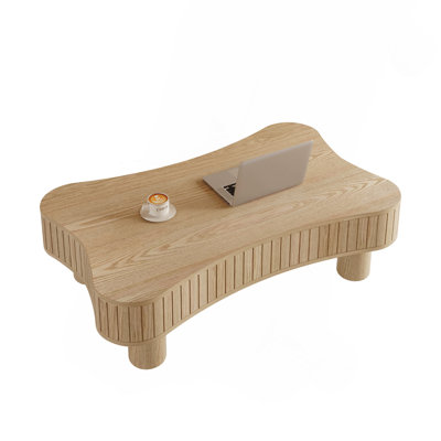 Table basse à plateau relevable pour salon 42 po - Rangement caché à panneau cannelé, relevage hydraulique silencieux, coins de sécurité courbés, assemblage en 5 minutes (l 27 po x H 13 po x H 18,9 po, bois naturel)