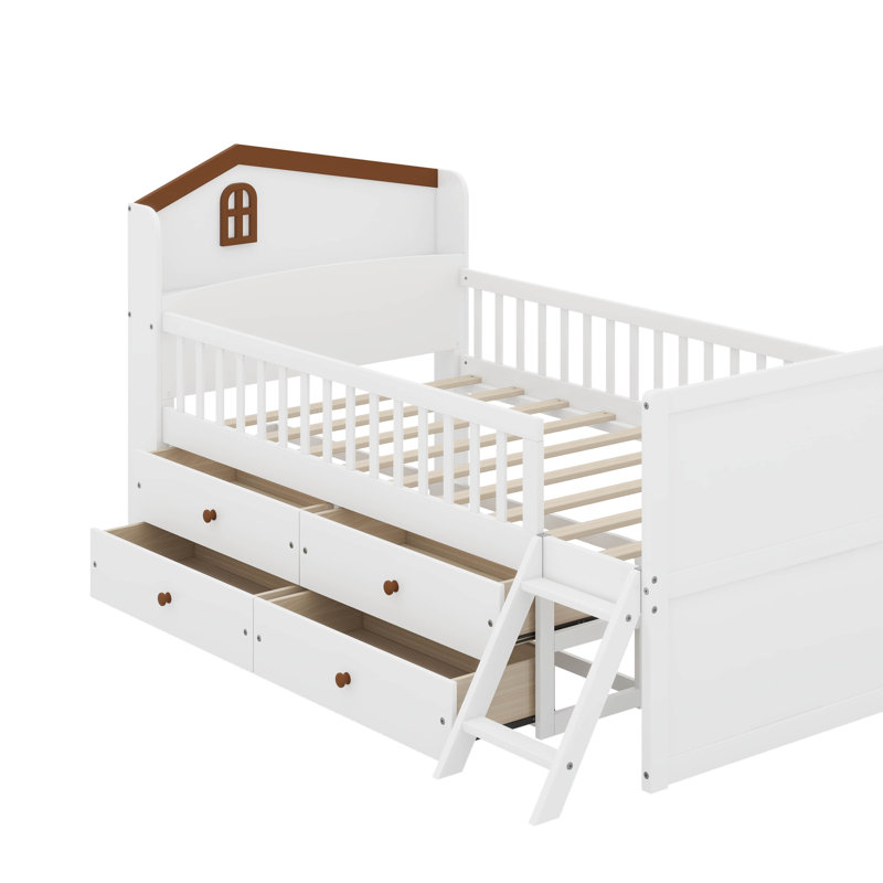 Bed with 4 Drawers, White