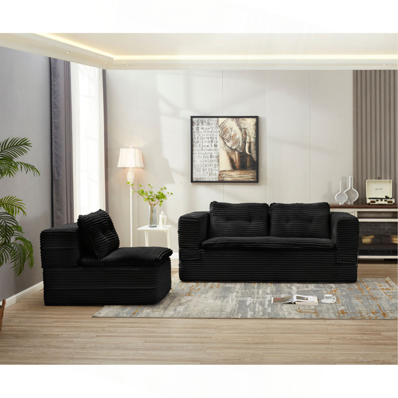 Canapé-lit modulaire multifonctionnel avec méridienne indépendante et couverture fonctionnelle, canapé en velours côtelé moelleux, canapé-lit convertible, lit de 80 po, canapé à assise profonde