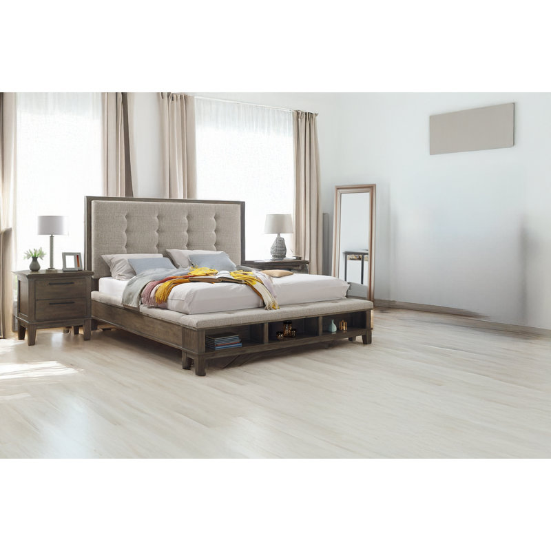 Ensemble de chambre à coucher avec panneau de rangement rembourré Nissa, gris, Grand