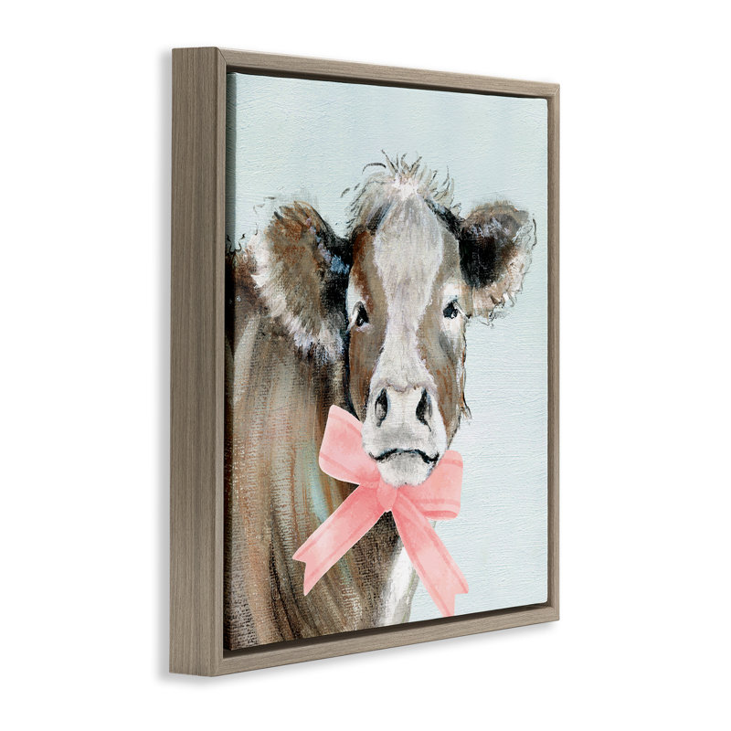 Vache avec cadre flottant ruban pastel, design par Janet Tava, Cadre flottant orme Montalcino, H 18 po x l 18 po