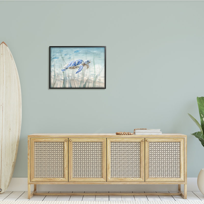 Bébé tortue de mer bleue mouchetée, animal aquatique océan XXL, estampe numérique encadrée, art texturé par Danhui Nai