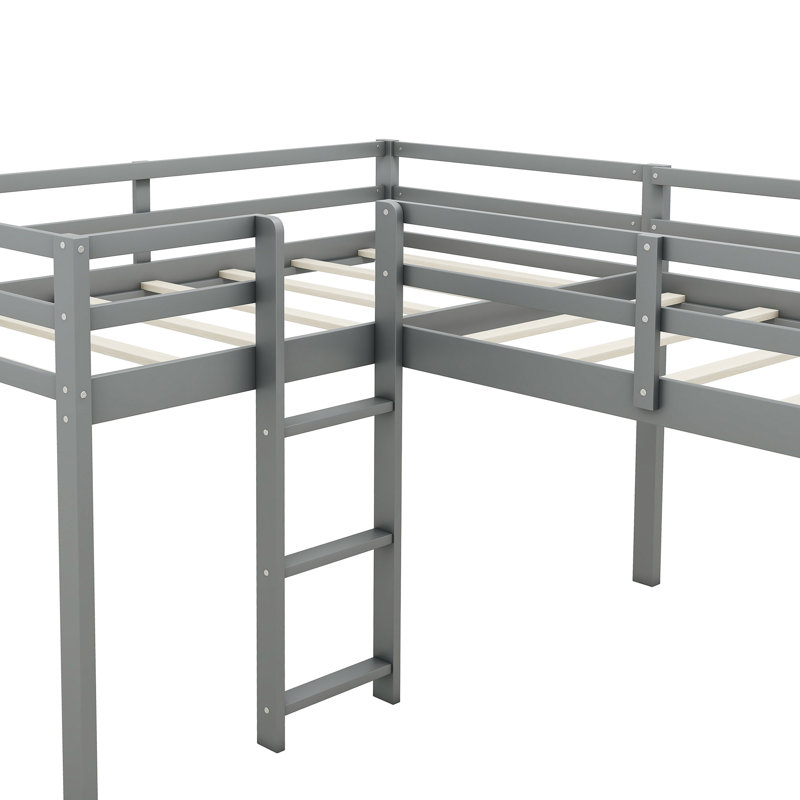 Lit mezzanine simple en L gris avec glissade - Construction pour la taille de la chambre à coucher, rehausse l'ambiance, Gray