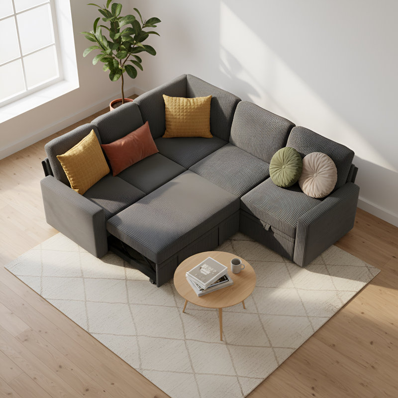Canapé-lit modulaire convertible Brynli, Polyester gris