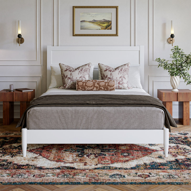 Aveline Wood Low Profile Platform Bed, White, Queen