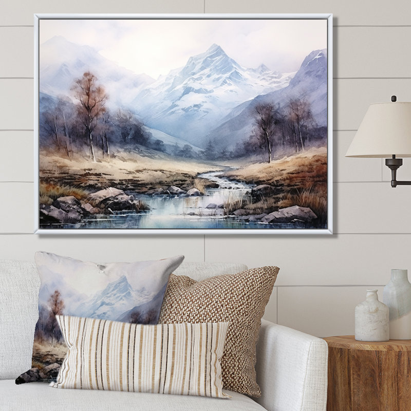 «European Fog Mountain Dream II - Winter Landscape», art mural, H 24 po x l 32 po x P 1 po, Cadre flottant brun