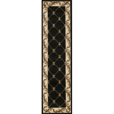 Oryana  Black Machine Woven Hand Carved Fleur De Lis Indoor Accent Rug