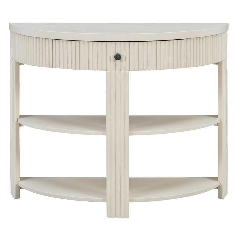 Console en bois avec tiroir et tablettes, Crème