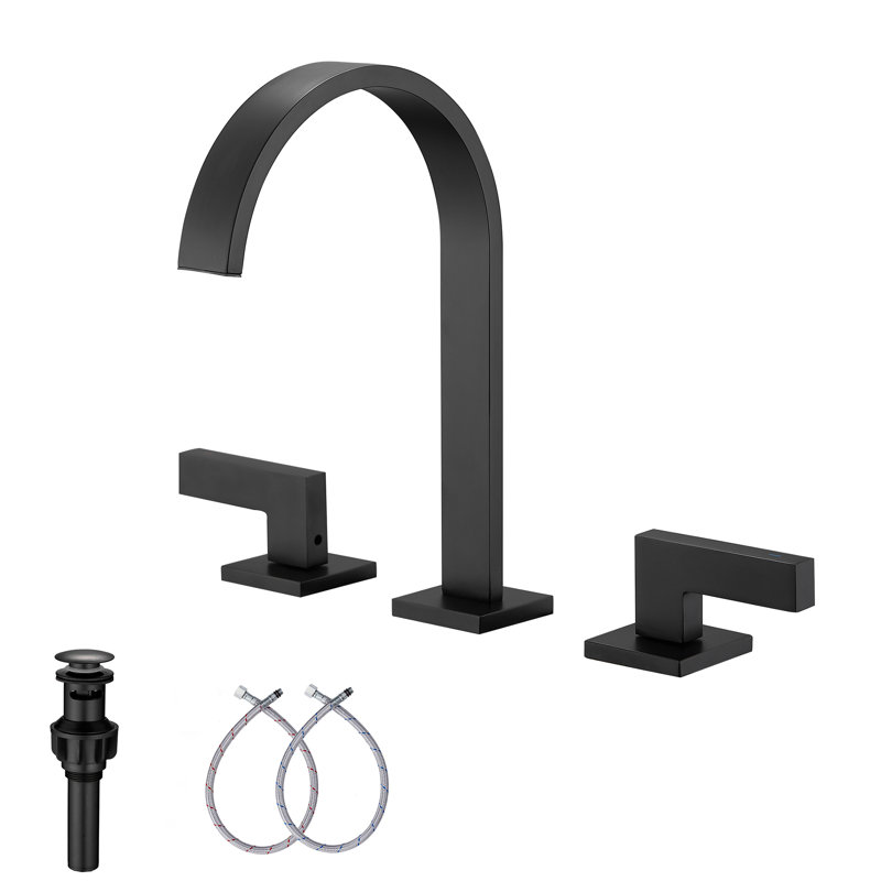 1666-Robinet de lavabo de salle de bain espacé noir, Noir mat