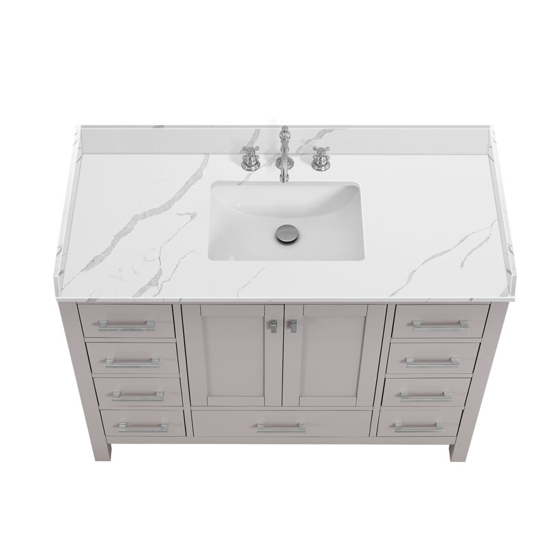 Ensemble de meuble-lavabo 48 po avec comptoir en quartz, Gris, Nickel brossé