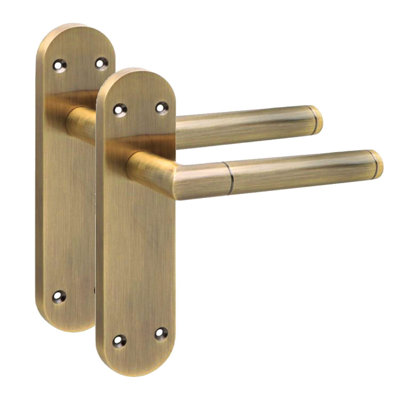 Golden Grace 4 Pairs Victorian Mitred Design Long Rounded Backplate Straight Internal Latch Door Handle Antique Brass - 182mm x 45mm