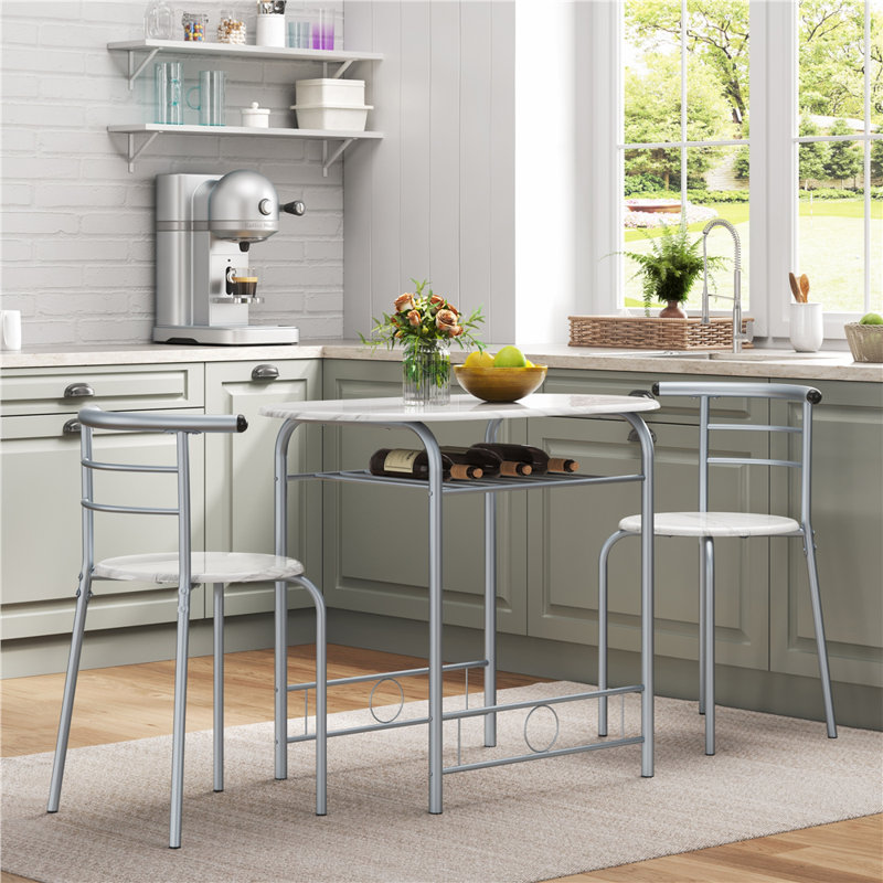 Antinio 2 - Person Dining Set, White/Silver