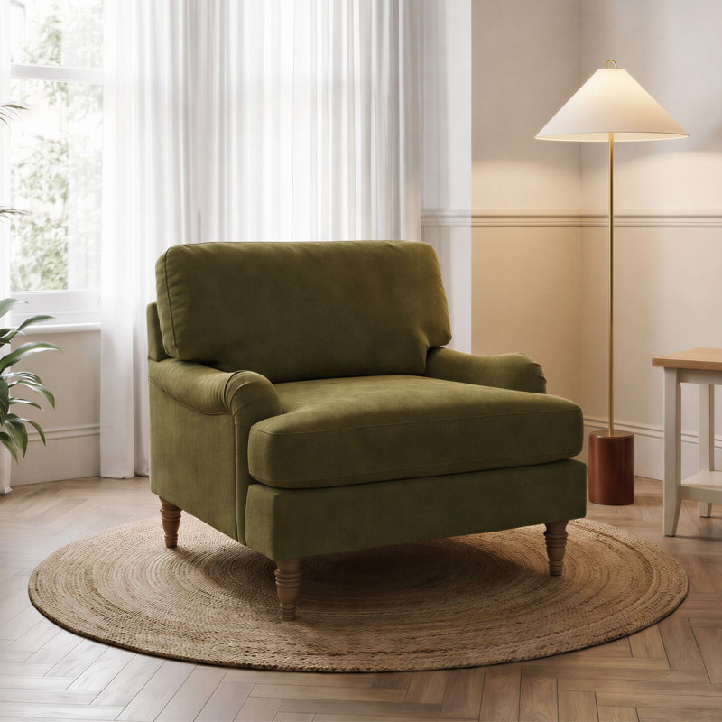 Bernard Upholstered Chenille Armchair, Green Chenille