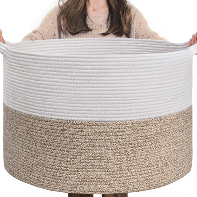 Large Laundry Basket, 21.7'' X 13.8'' Cotton Rope Blanket Basket Living Room Toy Baskets Storage Kids, Woven Baskets For Dirty Clothes, Pillows, Towel, 90L Light Brown