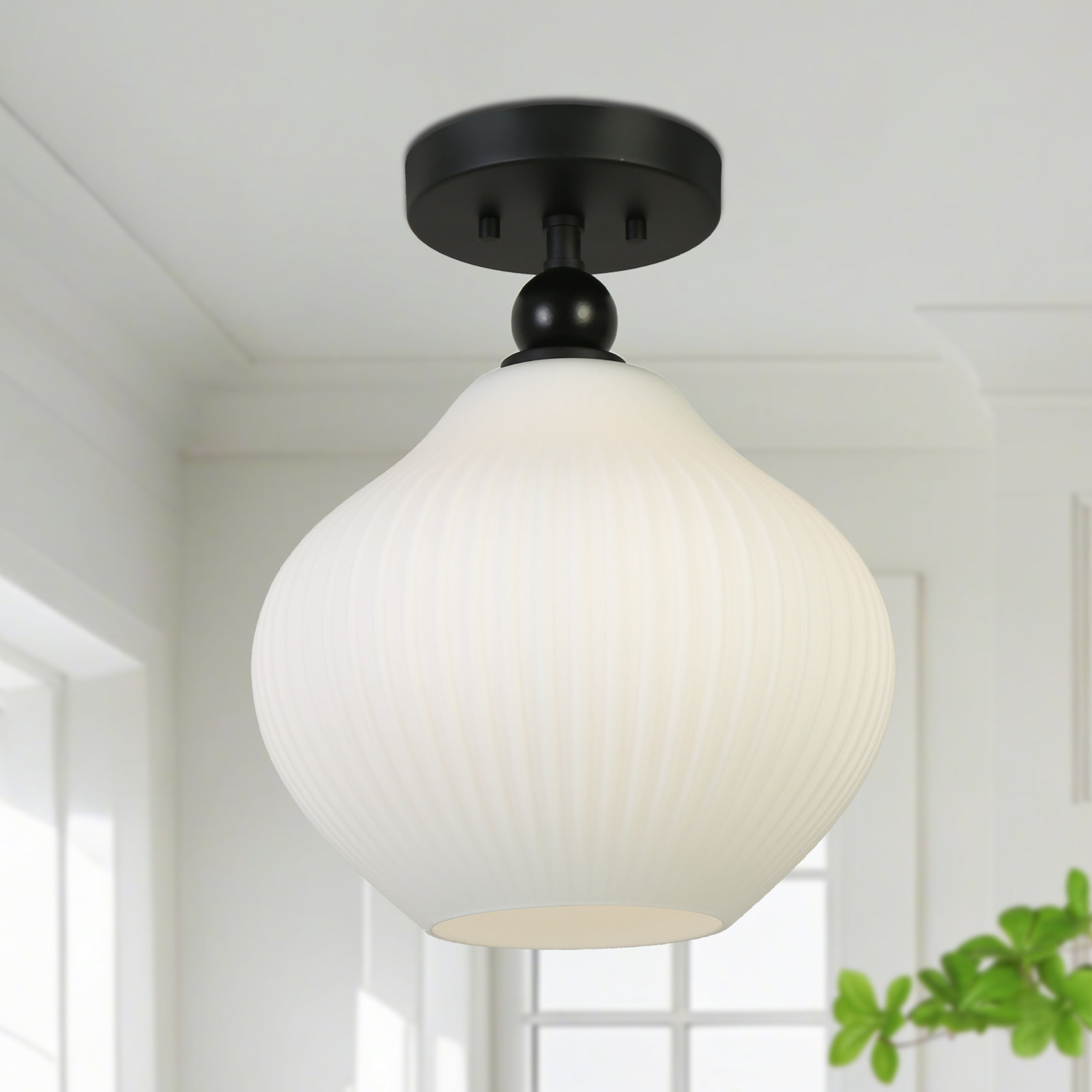 1- Light Dimmable Silver Semi Flush Mount, Matte Black