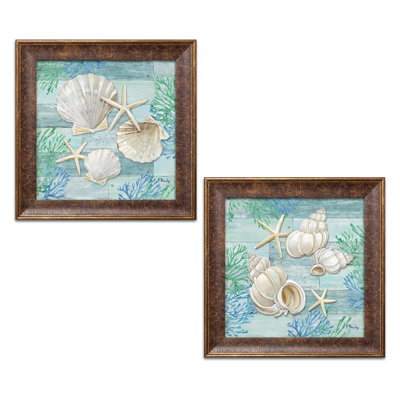 " Watercolor Beach Décor Shell & Starfish " 2 Piece Art Graphic Art Print
