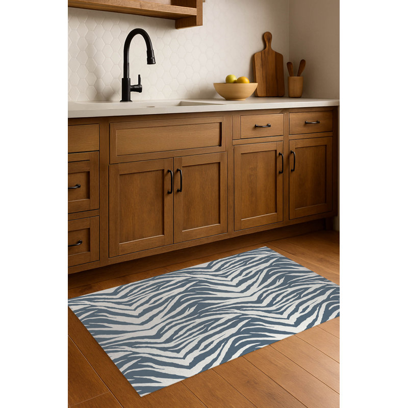 Zebra Patch Lightweight Non-Slip Kitchen Mat, Blue, Rectangle 3' x 5'