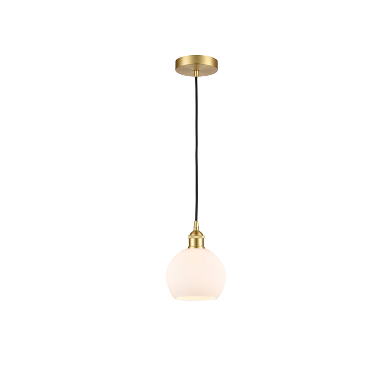 Luminaire suspendu simple à 1 lumière Ralph, Blanc mat, H 8,88 po x l 6 po x P 6 po, Or satiné
