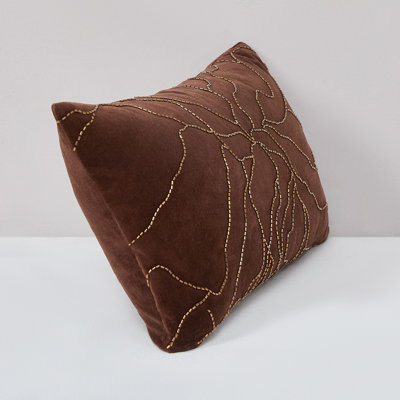 Roots Velvet Cotton Pillow Cover Brown