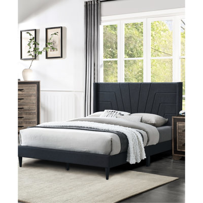 Lit plateforme: Grand lit avec tête de lit et cadre en toile de jute gris anthracite