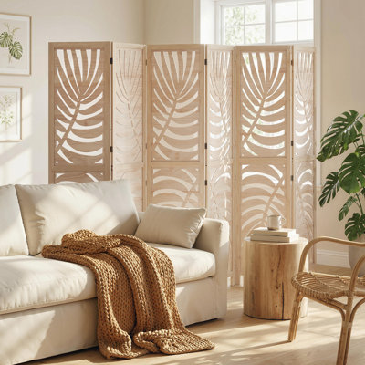 6 Panel Room Divider, Detachable Privacy Screens, Natural Wood