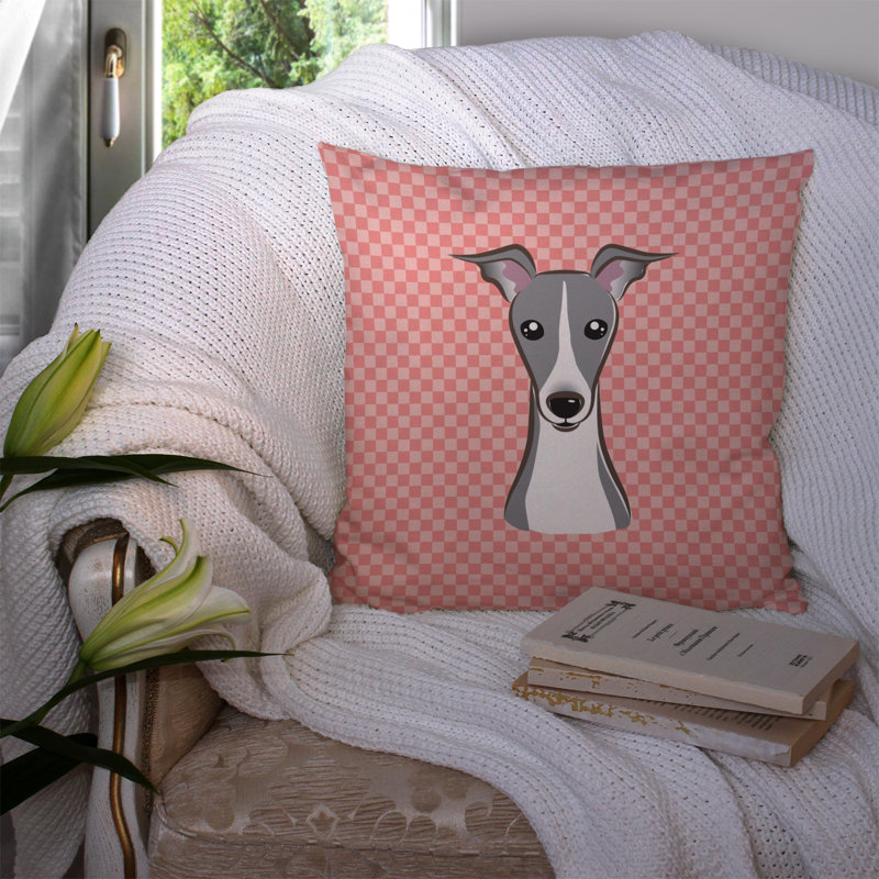 Coussin décoratif d’intérieur/d’extérieur à damier italien lévrier, H 14 po x l 14 po x P 4 po, Rose