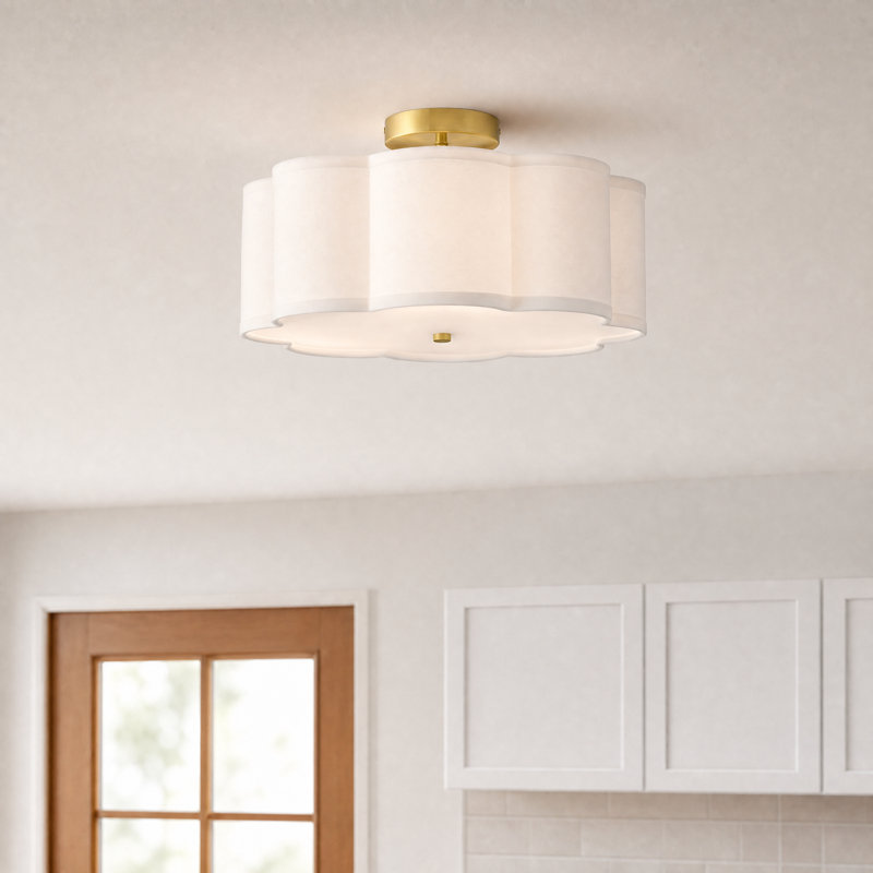 Tekamah 3-Light Fabric Semi Flush Mount Ceiling Light, 6.9" H x 15.7" W x 15.7" D, Gold