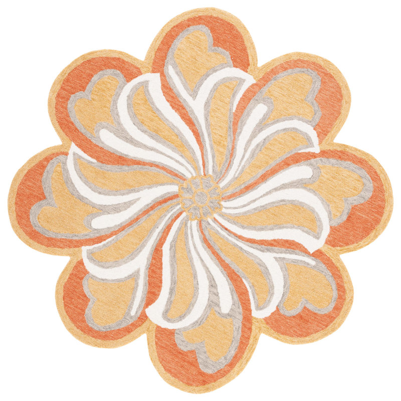 Novelty Albria Hand Tufted Wool/Cotton Floral Rug in Rust/Gold, Round 3'