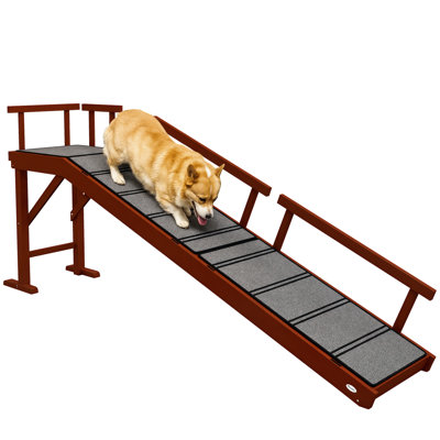 Dog Ramp, Dog Stairs For Small, Medium & Large Dogs, Pet Ramp For Bed Or Couch With Removable Guardrails, Non-Slip Surface, Brown