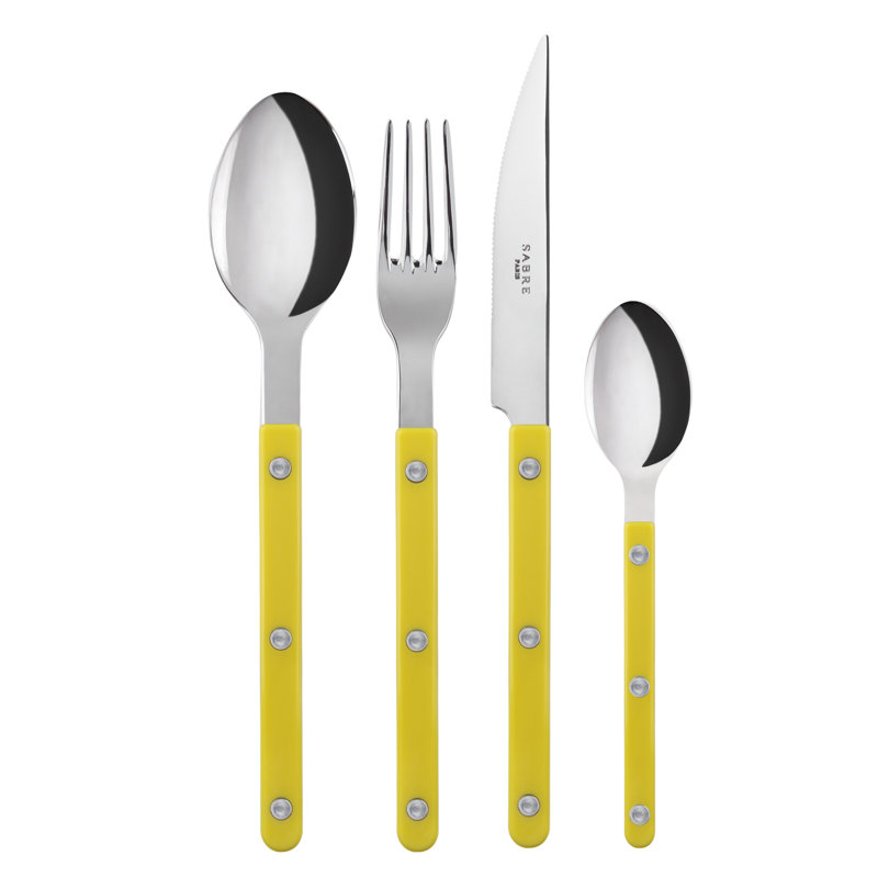 Bistrot Solid 4 - Piece Stainless Steel Flatware Set - Service for 1, Yellow