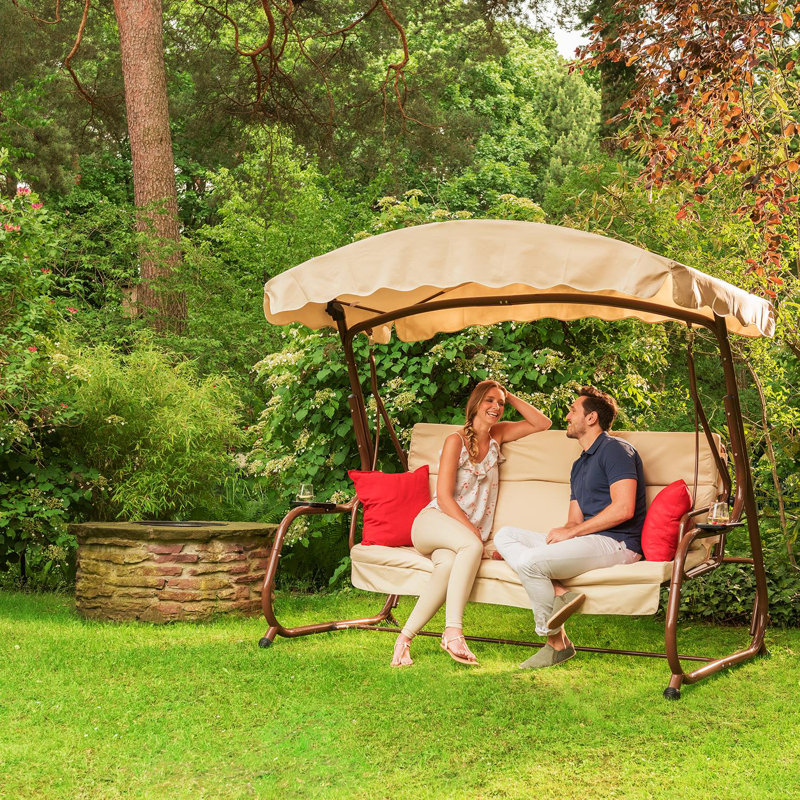 4 Person Porch Swing with Canopy, Brown/Cream