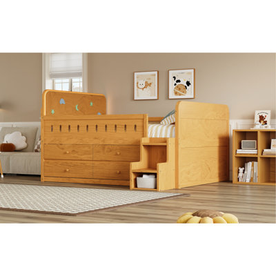 Lit double en bois pleine grandeur avec lumières à DEL intégrées, quatre tiroirs de rangement, et pratique pour la chambre à coucher, compartiments spacieux et espace de couchage fonctionnel organisé
