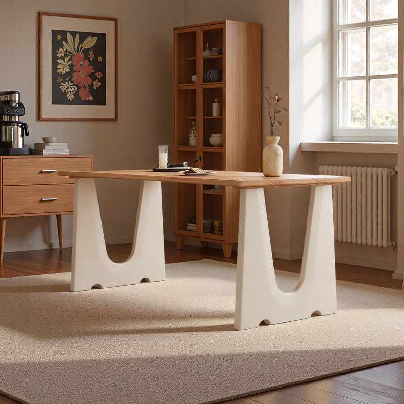 Cream Solid Wood Dining Table, 29.5"H x 63"L x 31.5"W