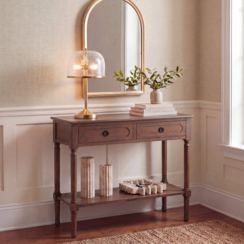 Console élégante de 35,5 po Padula - Table d'appoint rustique avec ton neutre pour salon, bureau, Brun