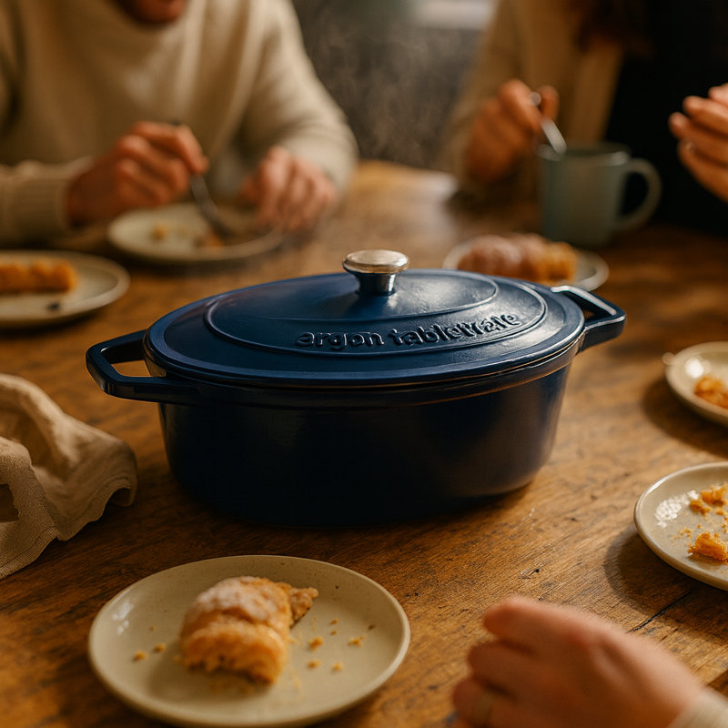 Argon Tableware - Oval Cast Iron Casserole Dishes - 4.68L - Pack of 2, Blue