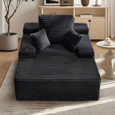  Chaise Lounge Sofa, Upholstered Corduroy Single Couch, Sleeper Sofa Bed With 3 Pillows, Single Couch For Living Room Or Bedroom , No Assembly Required