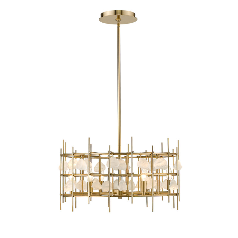 Lustre géométrique 6 lumières façon bougie, Laiton vieilli