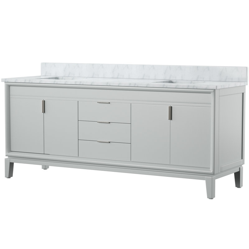 Emma 73'' Double Bathroom Vanity with Marble Top, Carrera White Marble, White