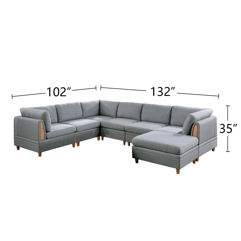 Askia Upholstered U-Shaped Sectional Symmetrical, Light Gray Polyester Blend