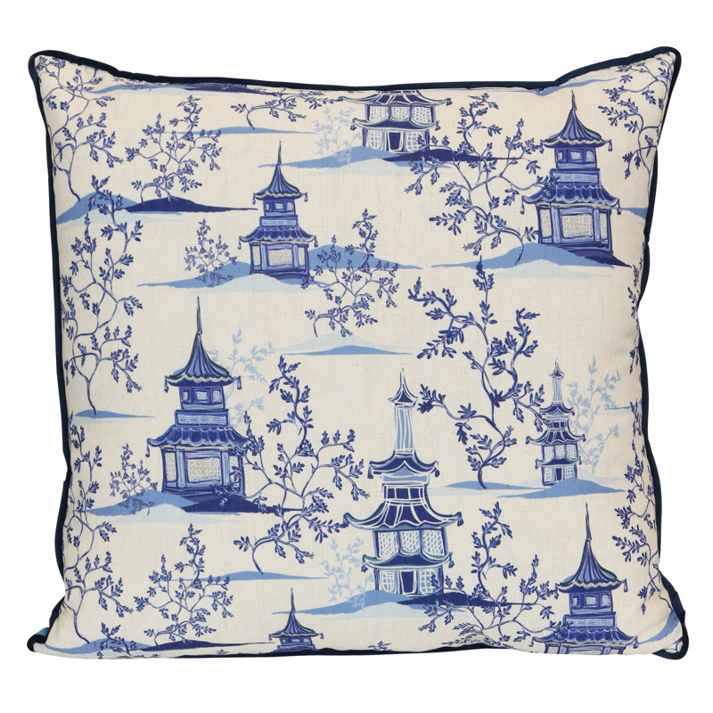Coussin Blue Pavilion Chinoiserie - bleu de cobalt - 22 po x 22 po, 22" x 22"