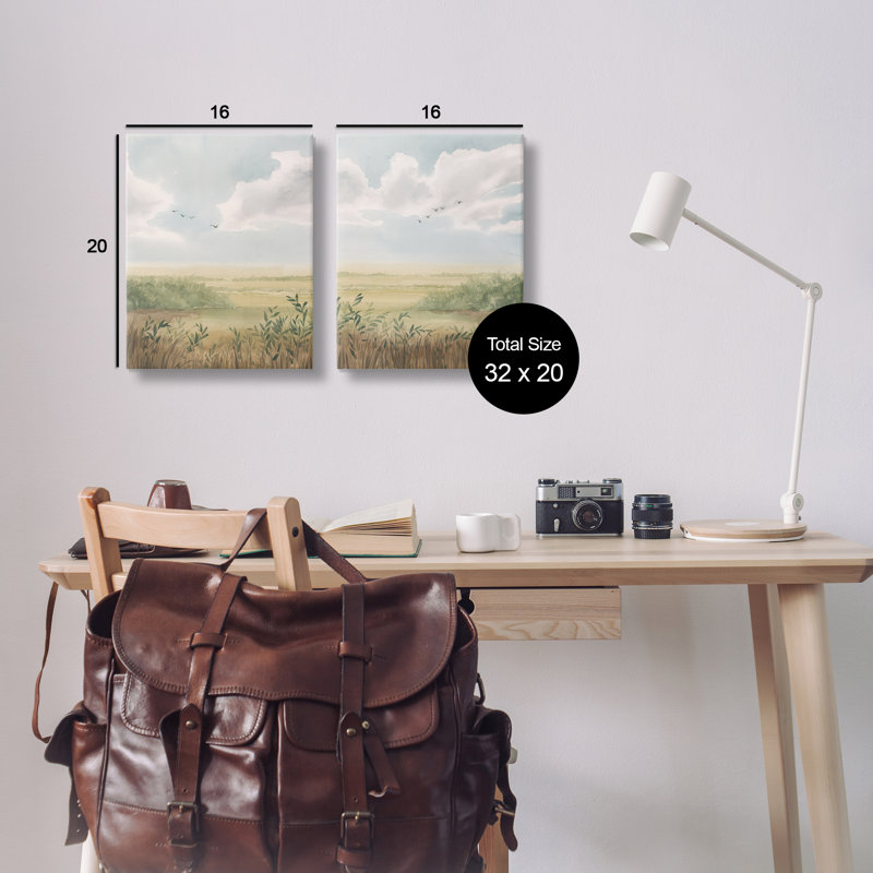  «Birds over Country Pastures», ensemble de 2 toiles murales par Grace Popp, H 20 po x l 16 po