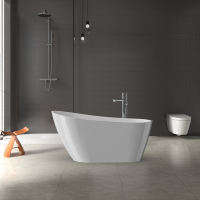 67“ Freestanding Bathtub, Acrylic Streamline Stand Alone Soaking Bath Tubs, cUPC Certified