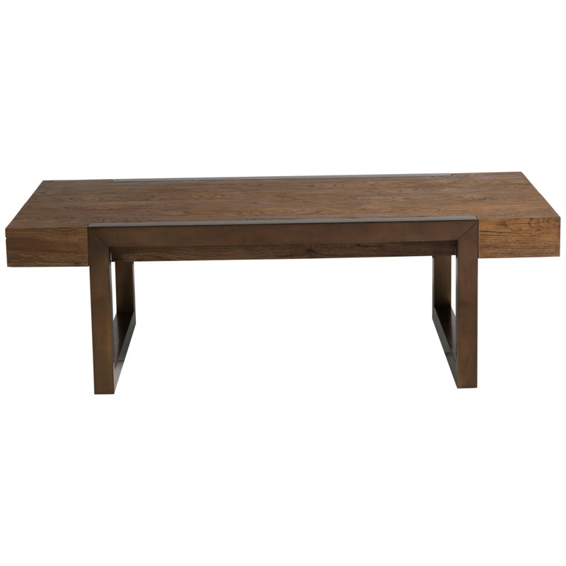 54" Brown Oak and Bronze Rectangular Coffee Table
